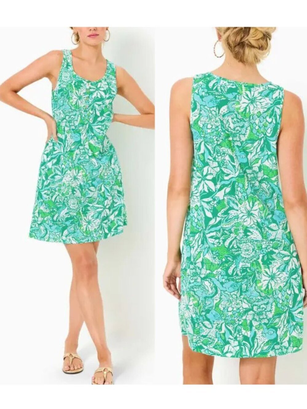 NWOT Lilly Pulitzer Lela Henley Tank Botanical Garden Green Safari Sangria Small